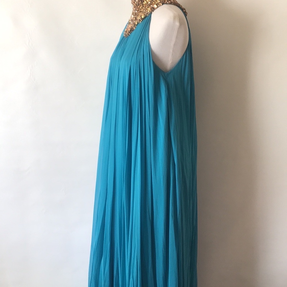 ALEXANDER MCQUEEN Dress NWT Turquoise Chiffon w/Bronze Swarovski Size 42 US 8-10 - Picture 11 of 17